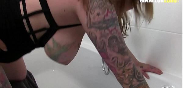  AMATEUR EURO - Busty Tattooed Lady Justyna C. Fucks Hard With Her Lover On The Bathroom